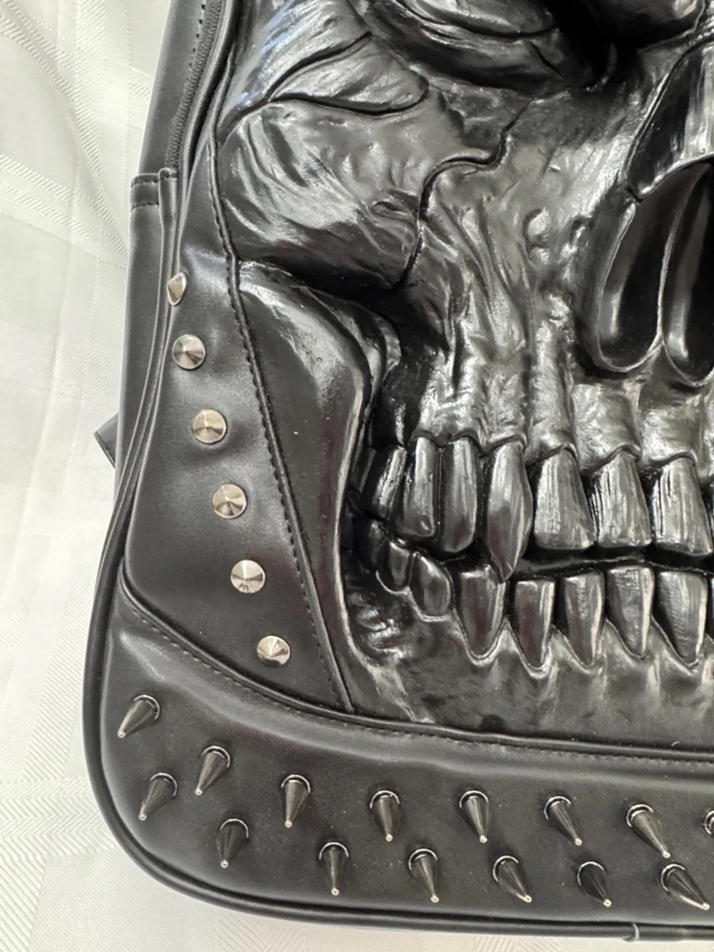 Men's Black Skull Embossed Backpack - Gothic Streetwear Faux Leather Backpack